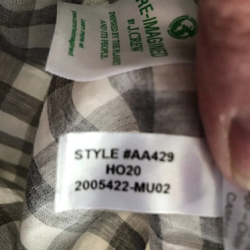 J. Crew Secret Wash Slim Fit Gray White Check Shirt XL Organic Cotton Preppy NWT